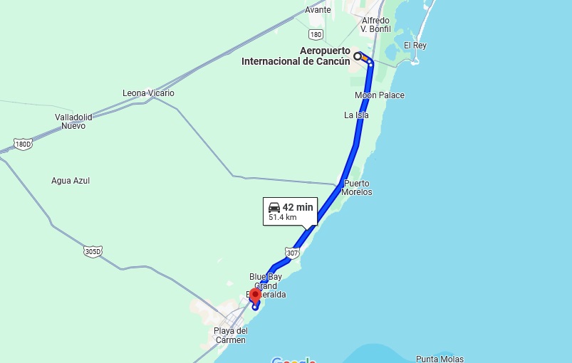 How far is Grand Sunset Princess from Cancun airport