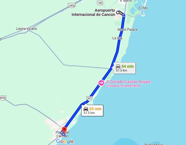 How far is Hilton Playa del Carmen from airport