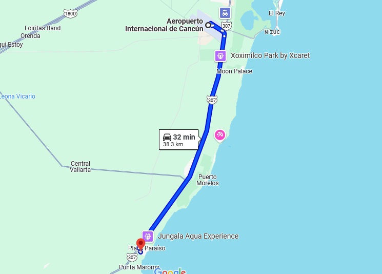 How far is Iberostar Paraiso Maya from Cancun airport