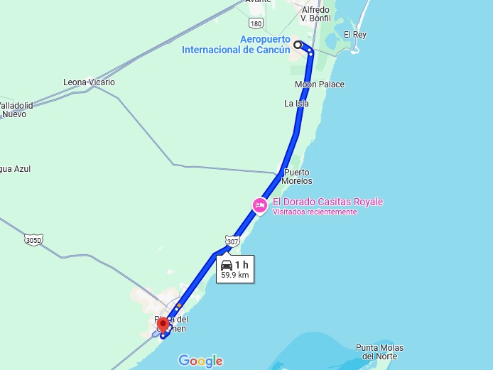 How far is Riu Palace Riviera Maya from Cancun airport